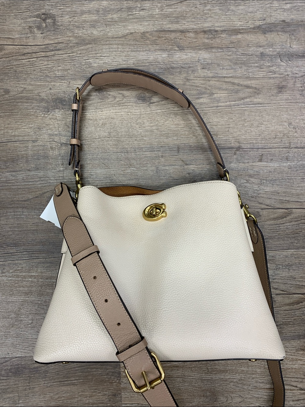 Coach Willow Cream Leather Shoulder Bag with Tan Strap